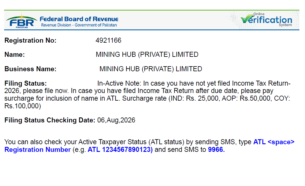 FBR Registered Verification